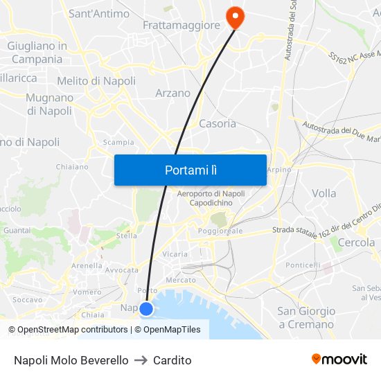 Napoli Molo Beverello to Cardito map