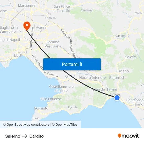 Salerno to Cardito map