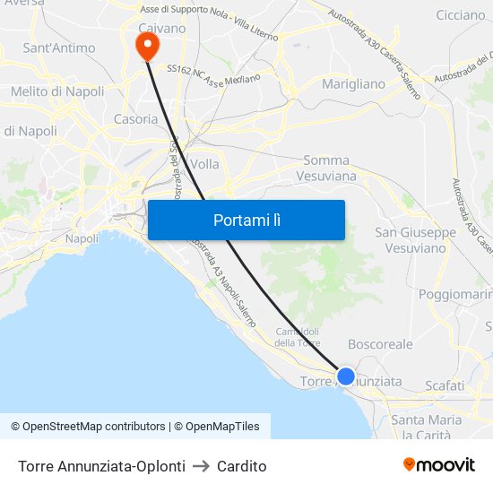 Torre Annunziata-Oplonti to Cardito map