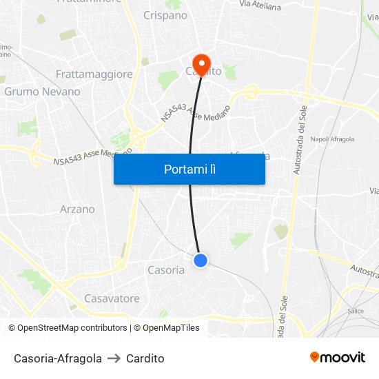 Casoria-Afragola to Cardito map