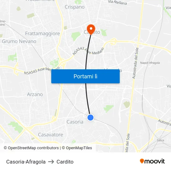 Casoria-Afragola to Cardito map