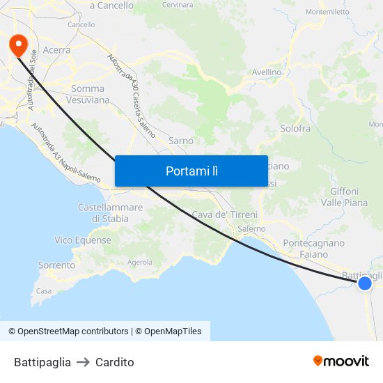 Battipaglia to Cardito map