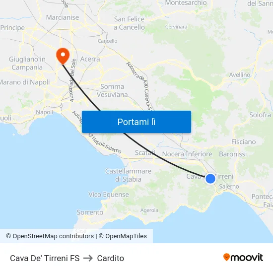 Cava De' Tirreni FS to Cardito map