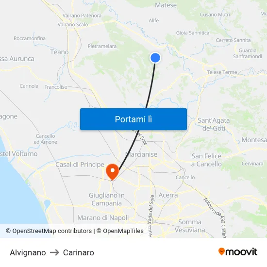 Alvignano to Carinaro map