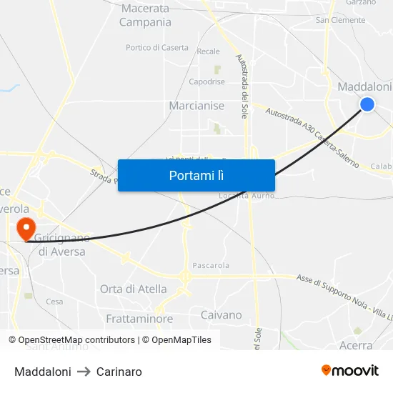 Maddaloni to Carinaro map
