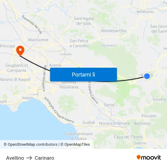 Avellino to Carinaro map