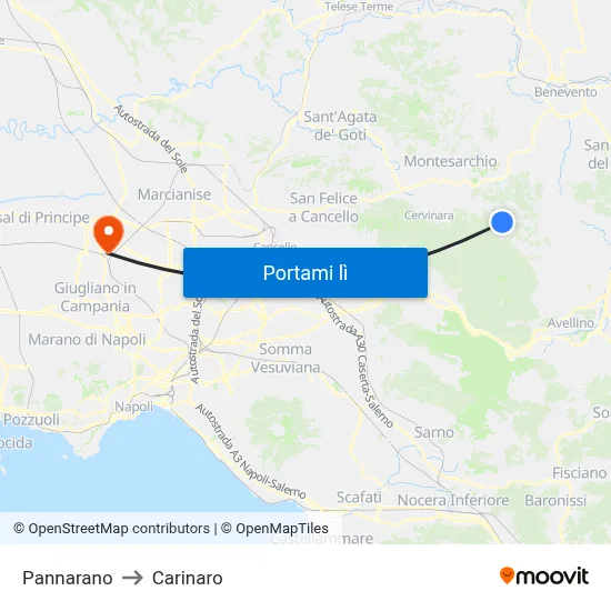Pannarano to Carinaro map