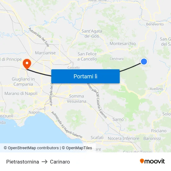 Pietrastornina to Carinaro map