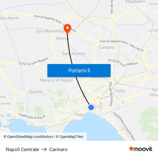 Napoli Centrale to Carinaro map