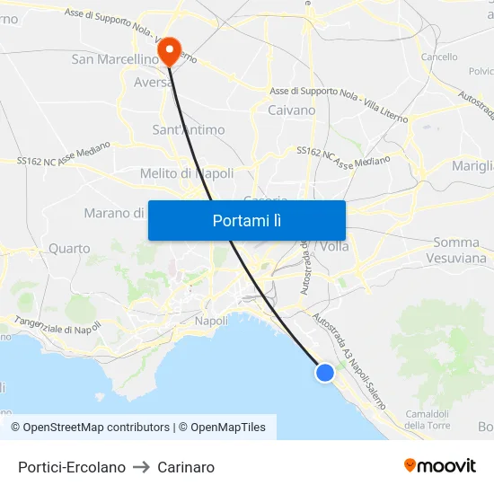 Portici-Ercolano to Carinaro map