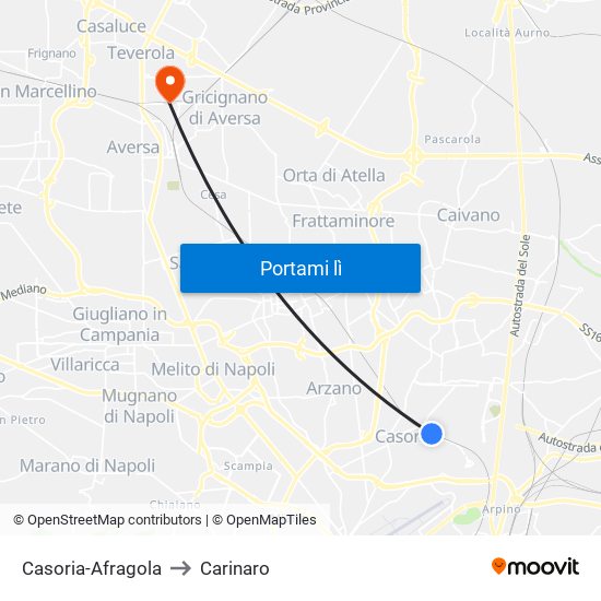 Casoria-Afragola to Carinaro map