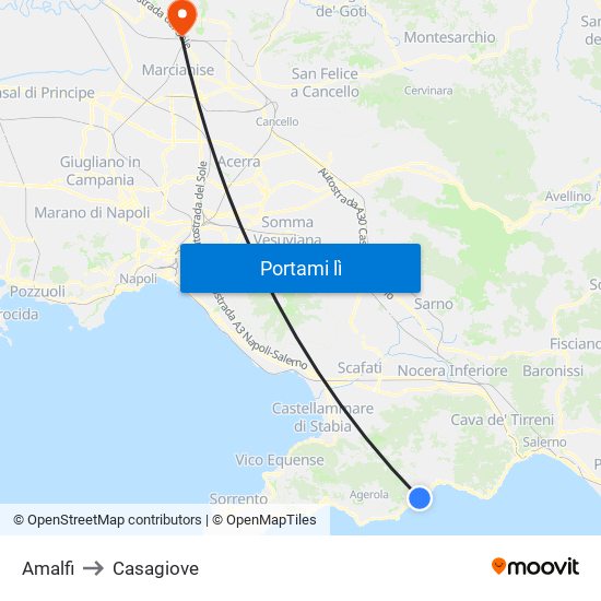 Amalfi to Casagiove map