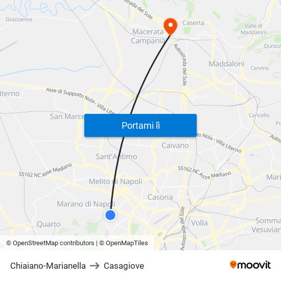 Chiaiano-Marianella to Casagiove map