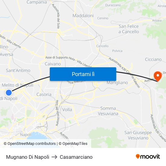 Mugnano Di Napoli to Casamarciano map