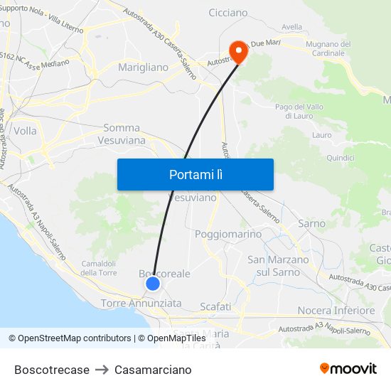 Boscotrecase to Casamarciano map