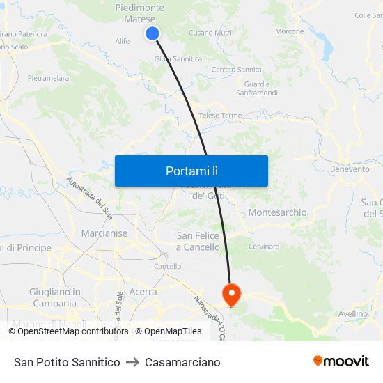 San Potito Sannitico to Casamarciano map