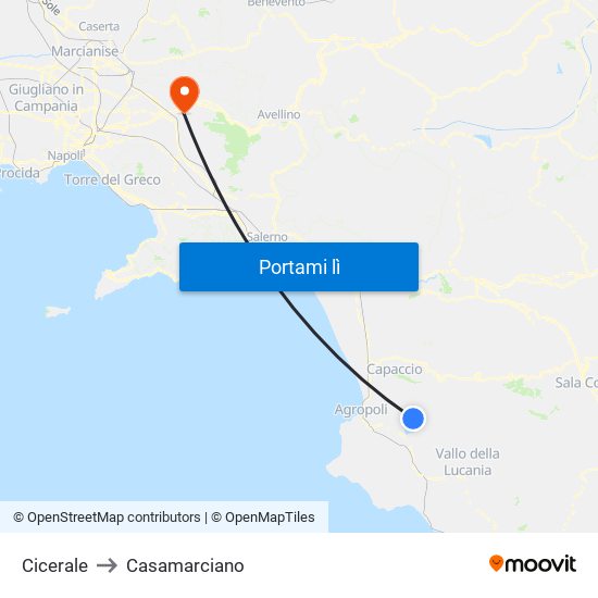 Cicerale to Casamarciano map