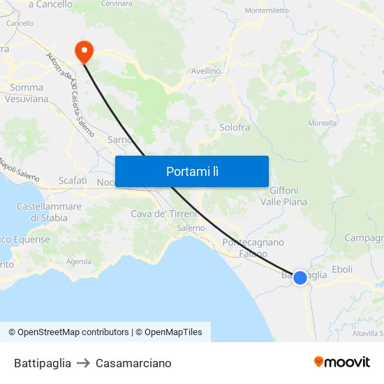 Battipaglia to Casamarciano map