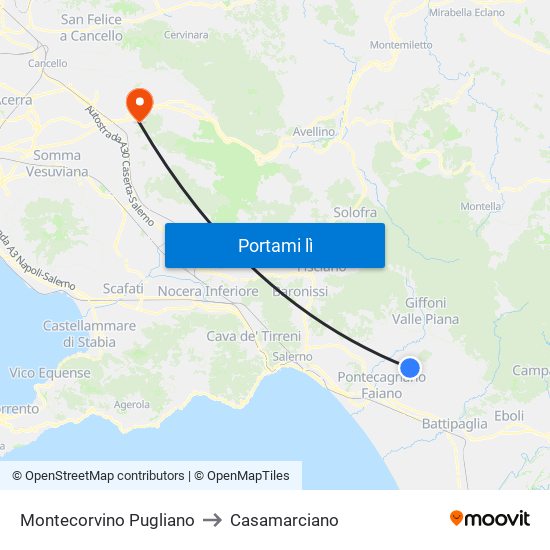 Montecorvino Pugliano to Casamarciano map