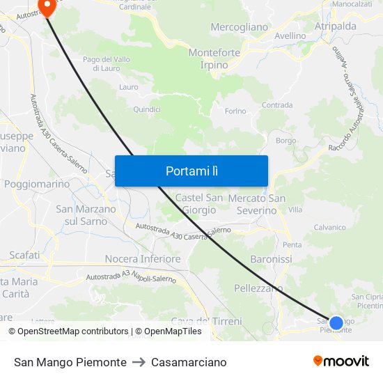 San Mango Piemonte to Casamarciano map