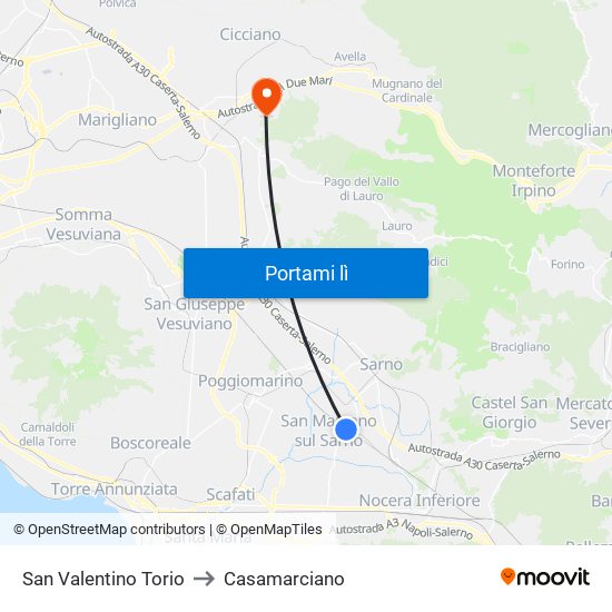 San Valentino Torio to Casamarciano map