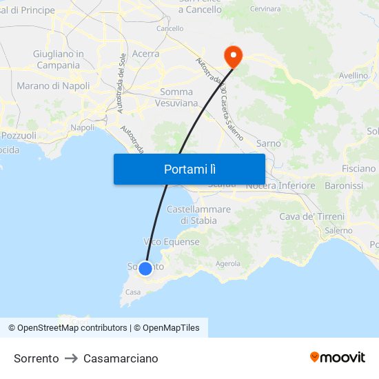 Sorrento to Casamarciano map