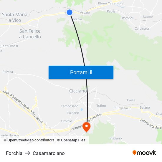 Forchia to Casamarciano map