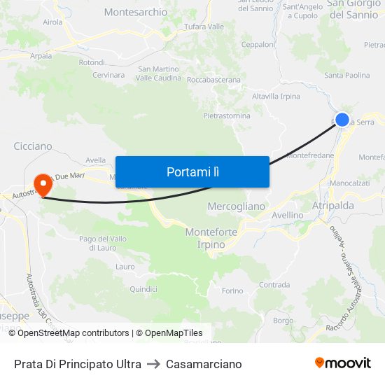 Prata Di Principato Ultra to Casamarciano map