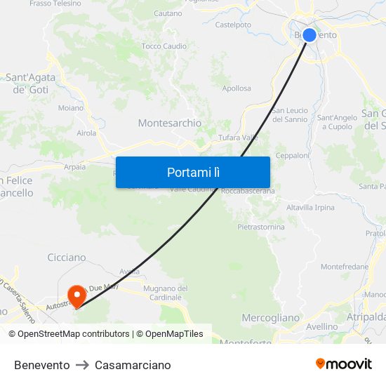 Benevento to Casamarciano map