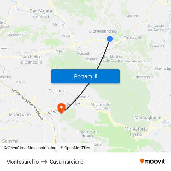 Montesarchio to Casamarciano map