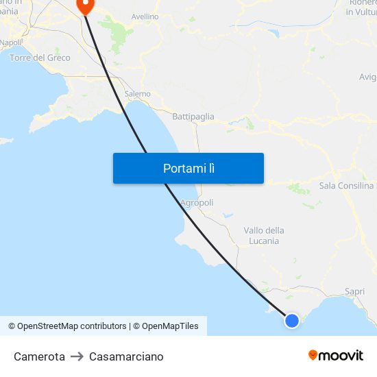 Camerota to Casamarciano map