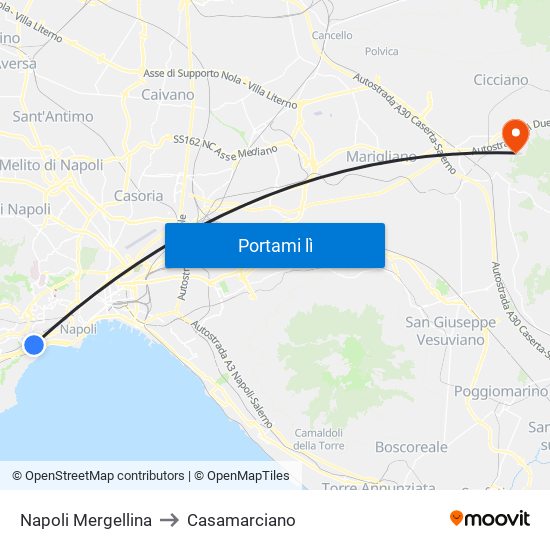 Napoli Mergellina to Casamarciano map