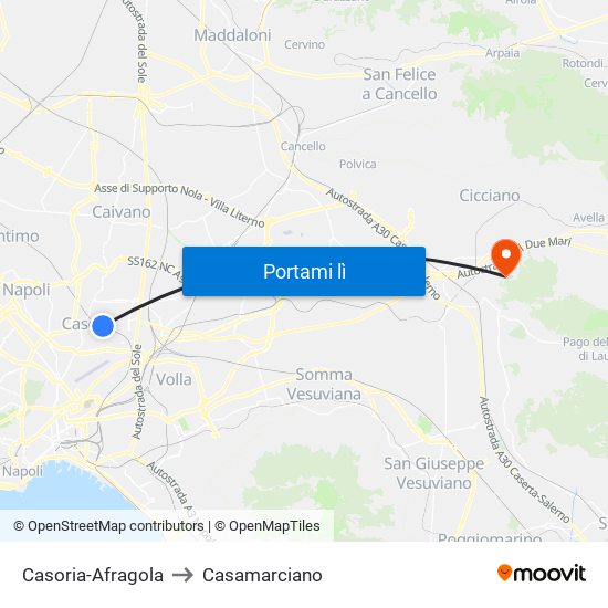 Casoria-Afragola to Casamarciano map