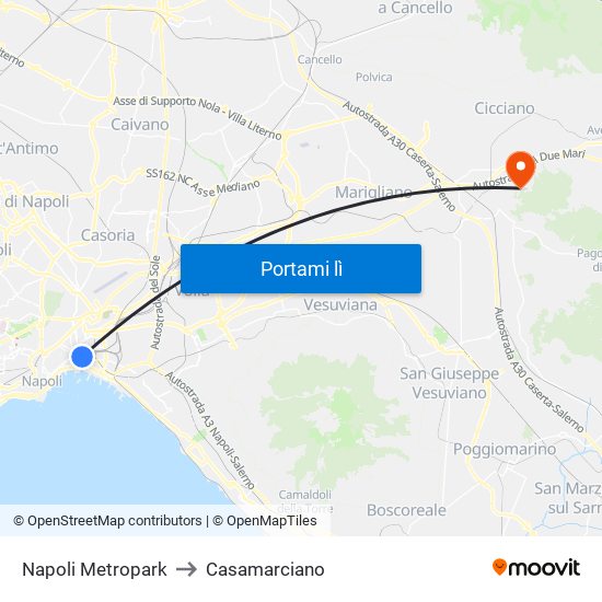 Napoli Metropark to Casamarciano map