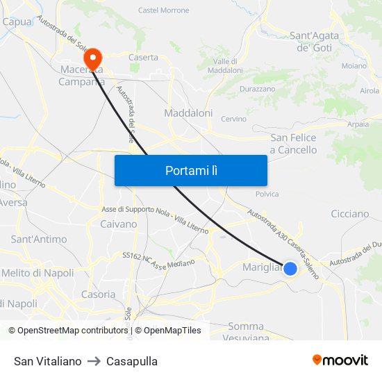 San Vitaliano to Casapulla map