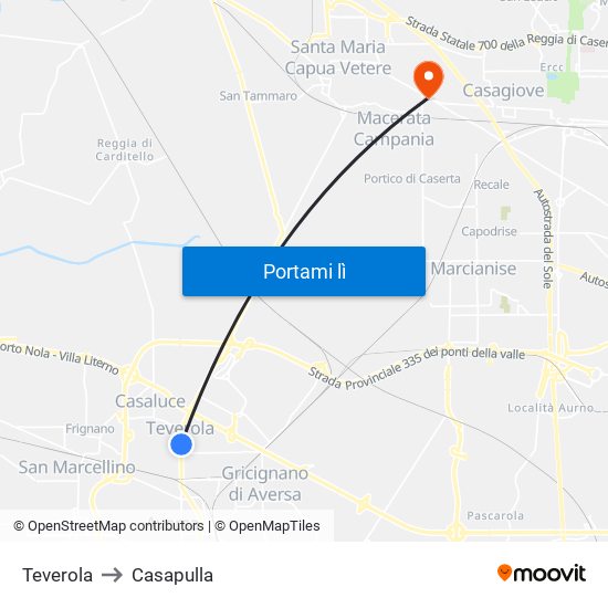 Teverola to Casapulla map