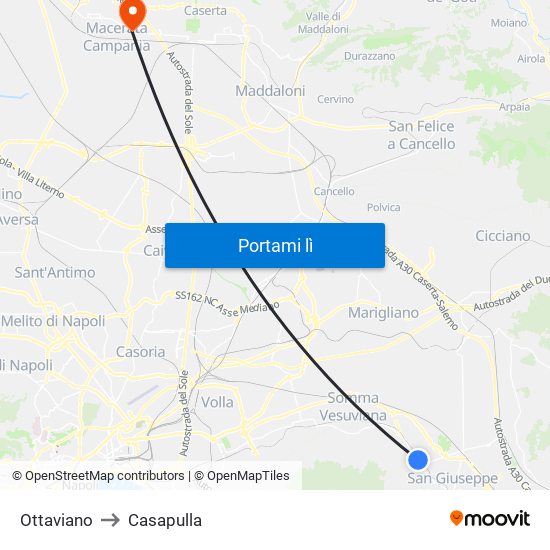 Ottaviano to Casapulla map