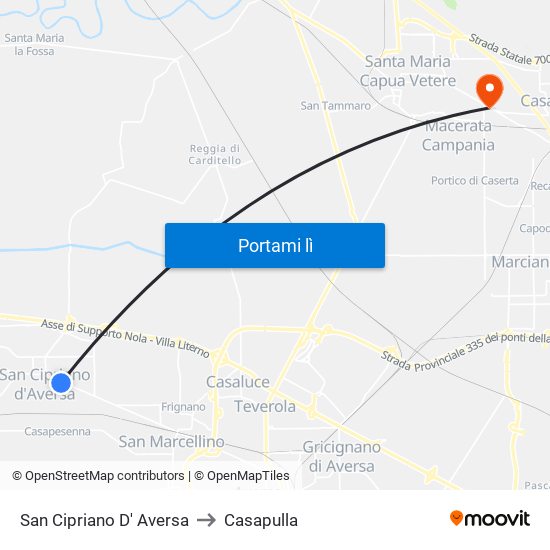 San Cipriano D' Aversa to Casapulla map