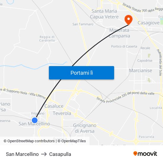 San Marcellino to Casapulla map