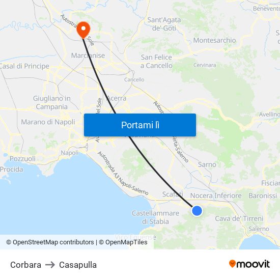 Corbara to Casapulla map