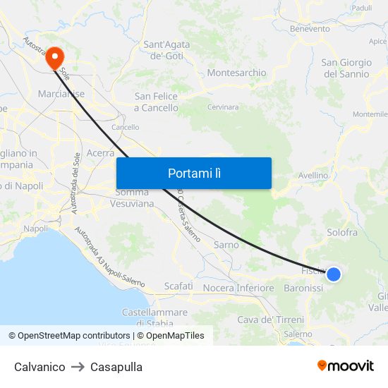 Calvanico to Casapulla map