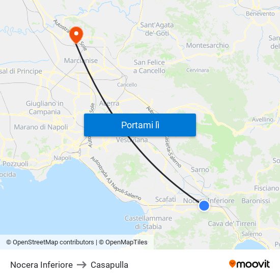 Nocera Inferiore to Casapulla map