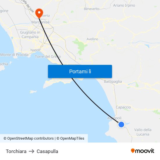 Torchiara to Casapulla map