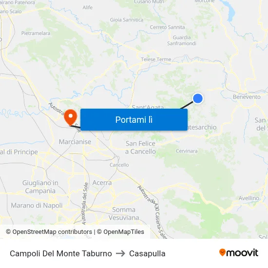 Campoli Del Monte Taburno to Casapulla map