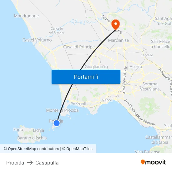 Procida to Casapulla map