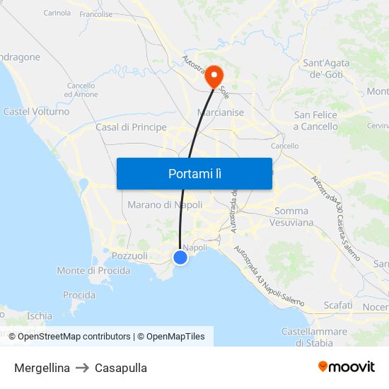 Mergellina to Casapulla map