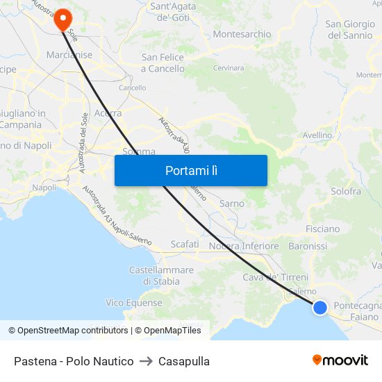 Pastena  - Polo Nautico to Casapulla map