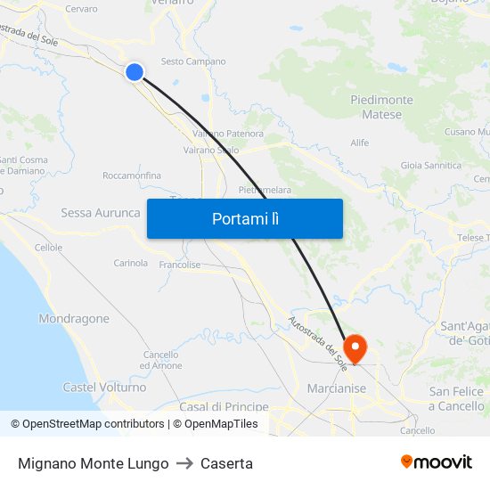 Mignano Monte Lungo to Caserta map