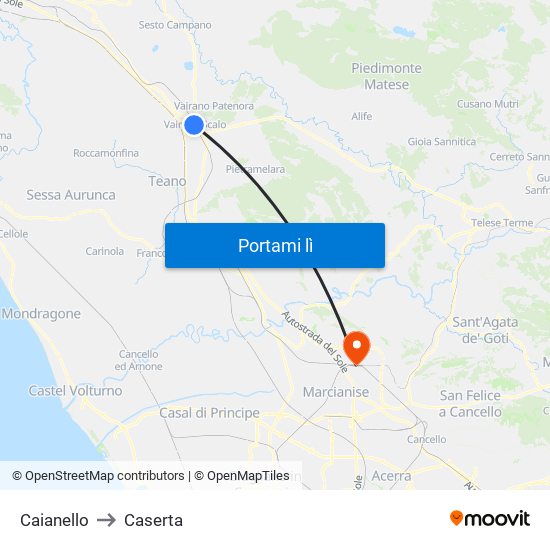 Caianello to Caserta map