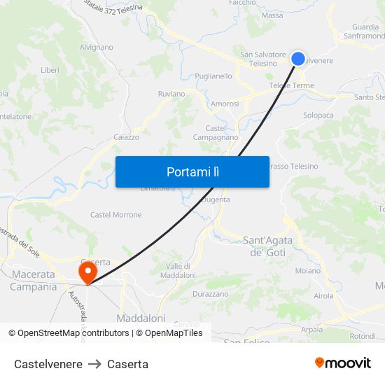 Castelvenere to Caserta map
